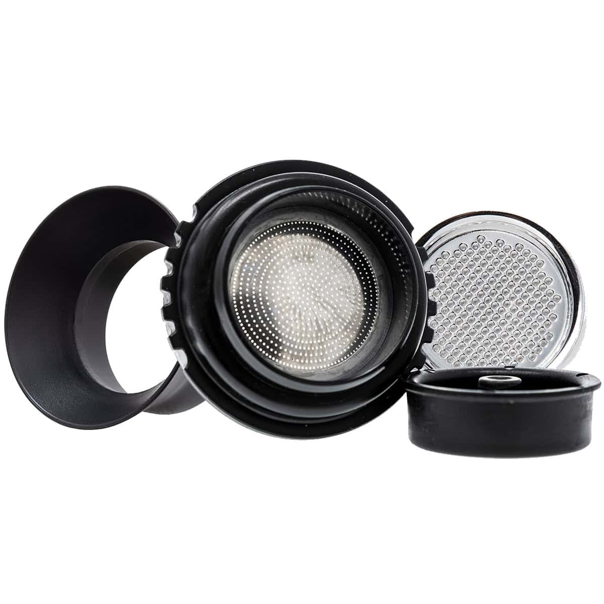 Bottomless Upgrade Kit for Flair GO Pods Models includes a bottomless portafilter, funnel and dispersion screen