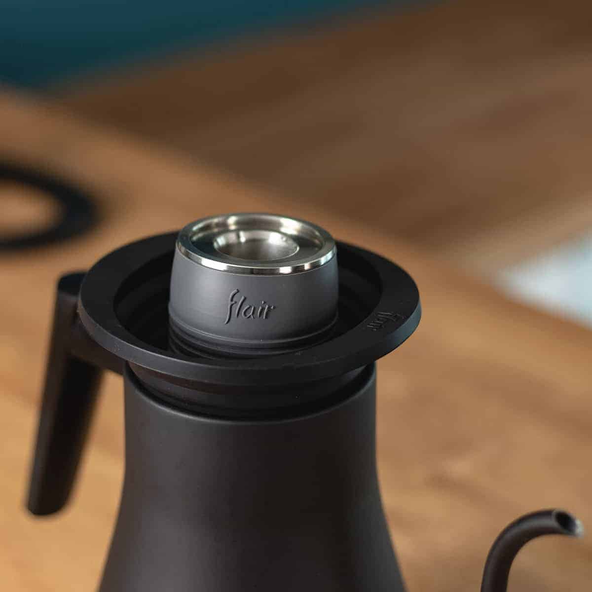 Flair preheat funnel inside an electric kettle with cylinder inside