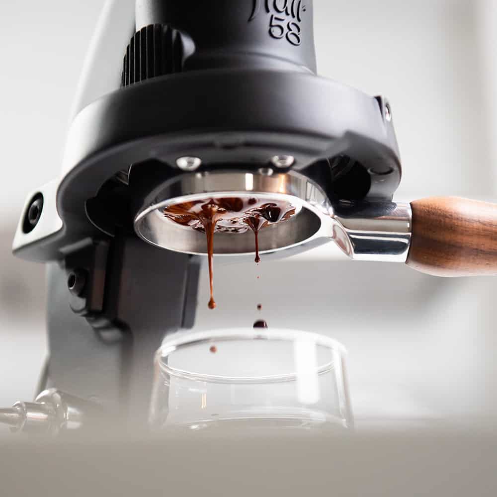 Drips of espresso from the Flair 58 Plus 2