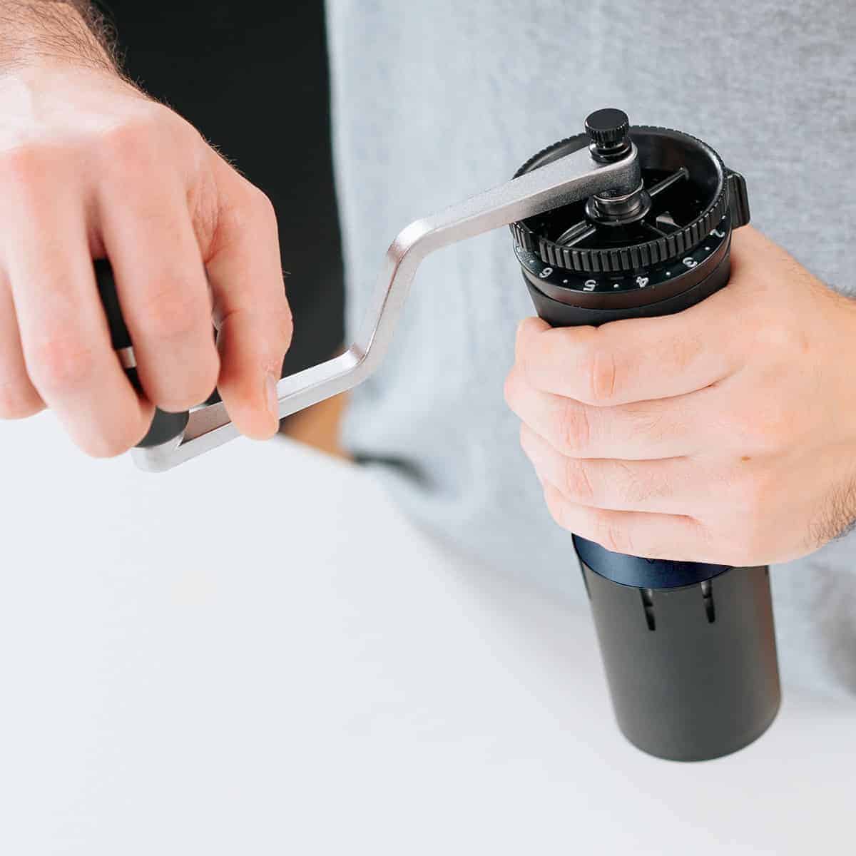 Top down photo of the Flair Royal coffee grinder in use.