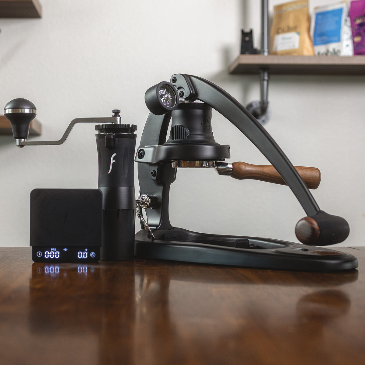 The Grinder Kit for the Flair 58 Plus 2 includes the Flair Royal burr grinder and Flair Brew Scale.